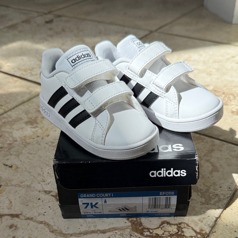 Adidas Toddler Sneakers - White with Black Stripes